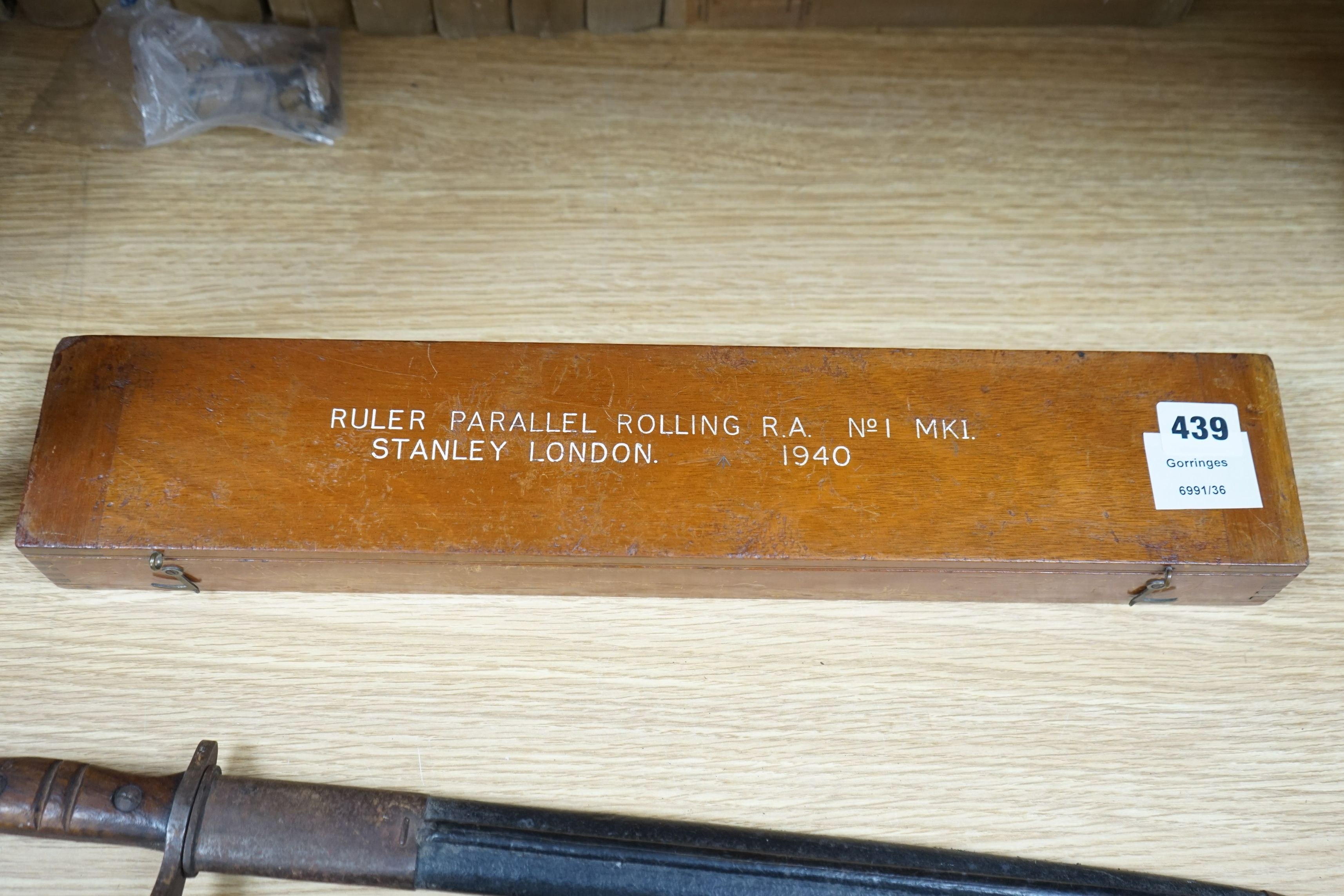 A cased Stanley Parallel Ruler, No:1 MK1 1940, Ruler 46cms long